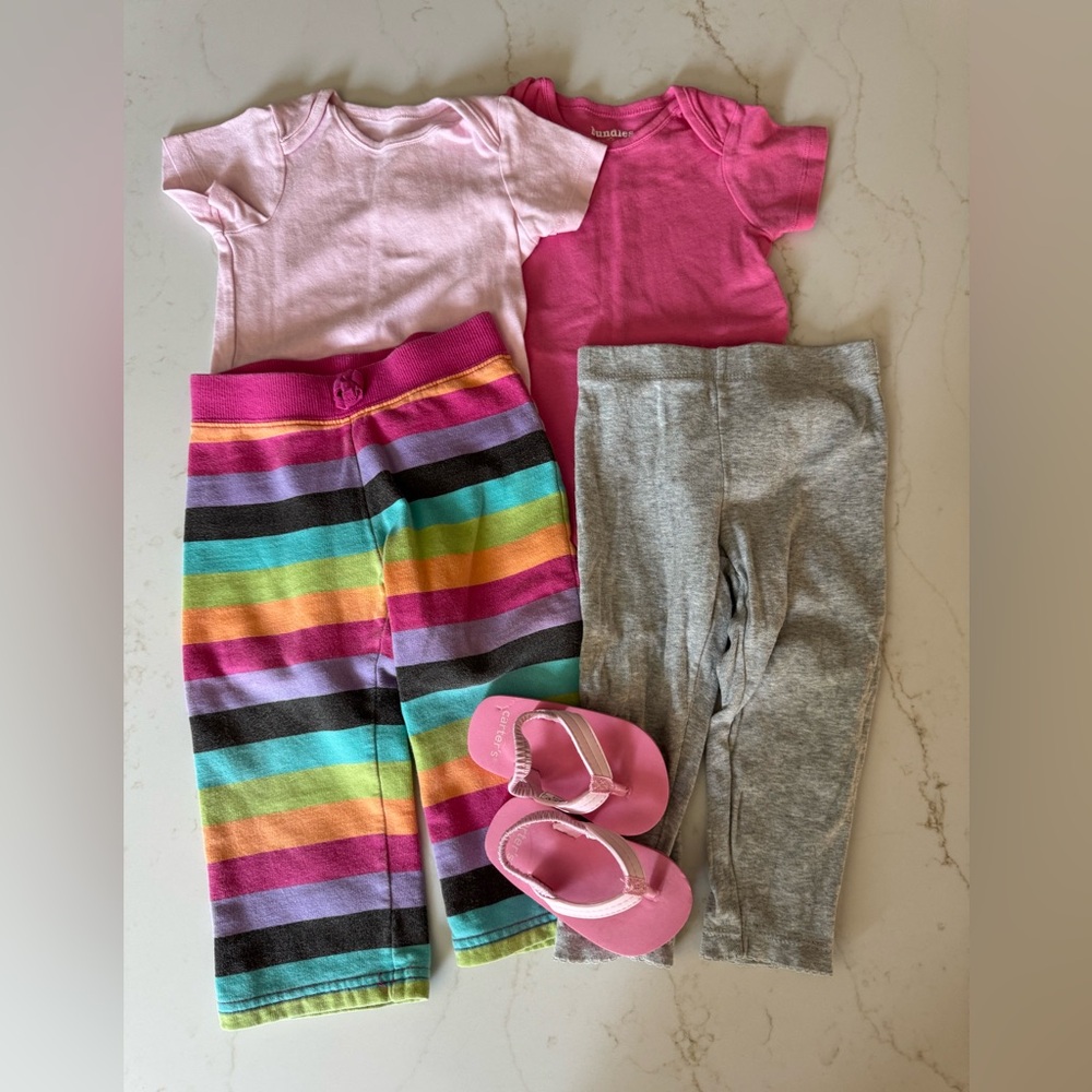 Mix and match pink outfit with pink flip flops